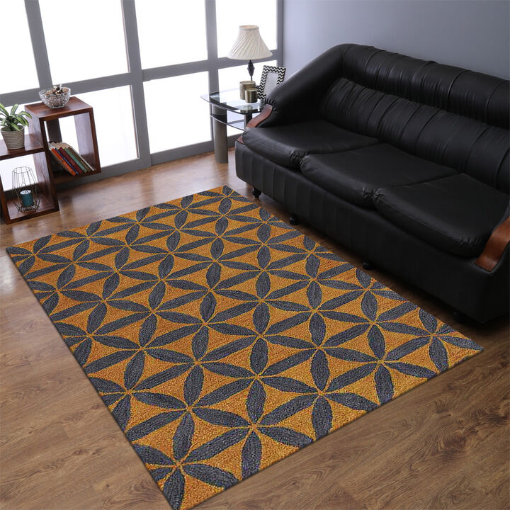 RUGSOTIC CARPETS HAND TUFTED WOOL ECO-FRIENDLY AREA RUGS  - 9'x12', Rectangle Shape, Gold & Blue, Contemporary Modern Design, High Pile Handmade Area Rugs for Living Room, Bed Room (K00723)