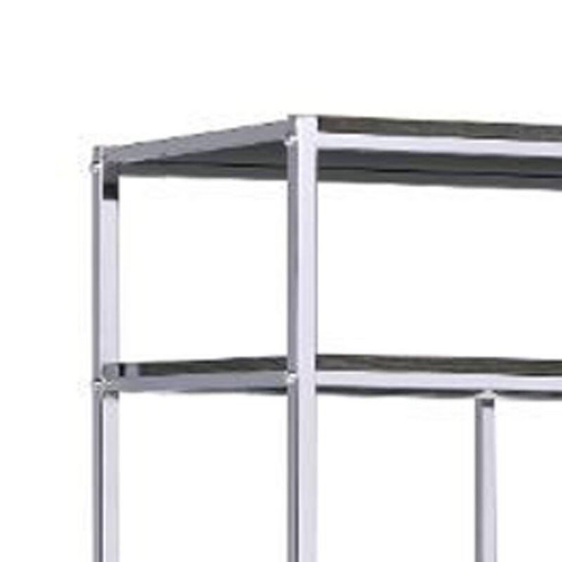 Etagere Bookshelf with 7 Shelves and Geometric Pattern,Silver and Dark Gray-Benzara