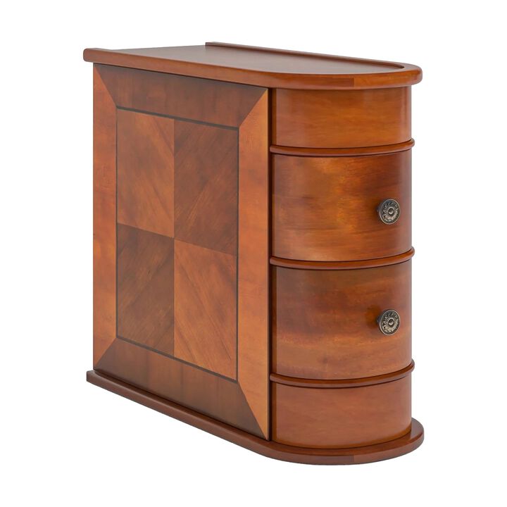 Arc Side End Table, Walnut Brown, 2 Drawers, 24 Inch Tall - Benzara