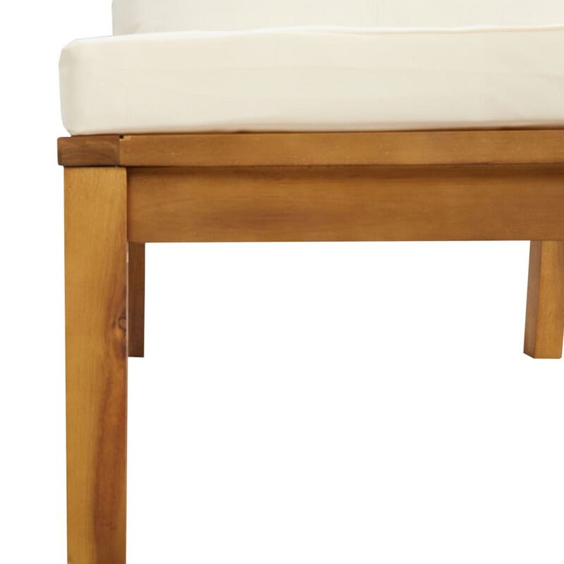 Luna 2pc Modular Outdoor Sofa, Cream 27 Inch Slatted Solid Acacia Wood - Benzara