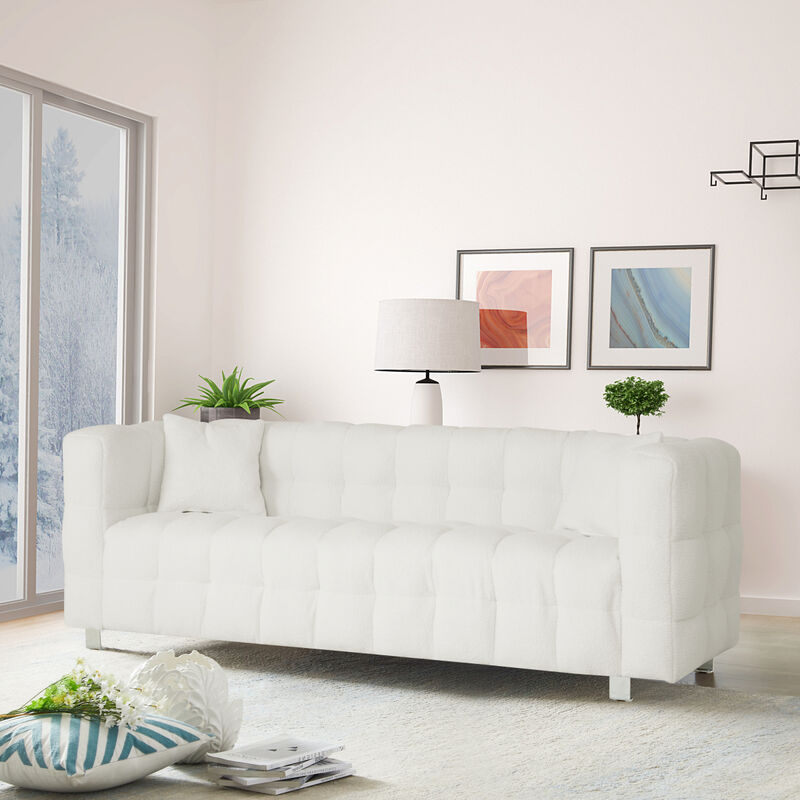 Beige Plush Sofa with Throw Pillows & Hardware Support