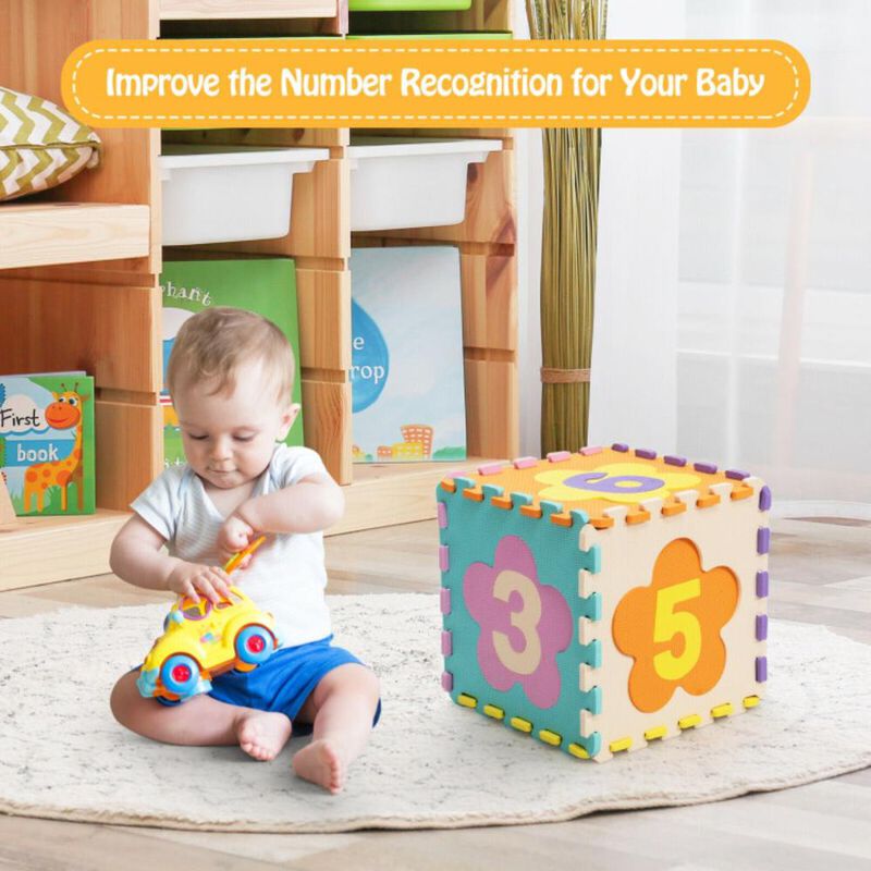 Hivvago 75 Pieces Baby Foam Interlocking Play Mat with Fence with Detachable Numbers