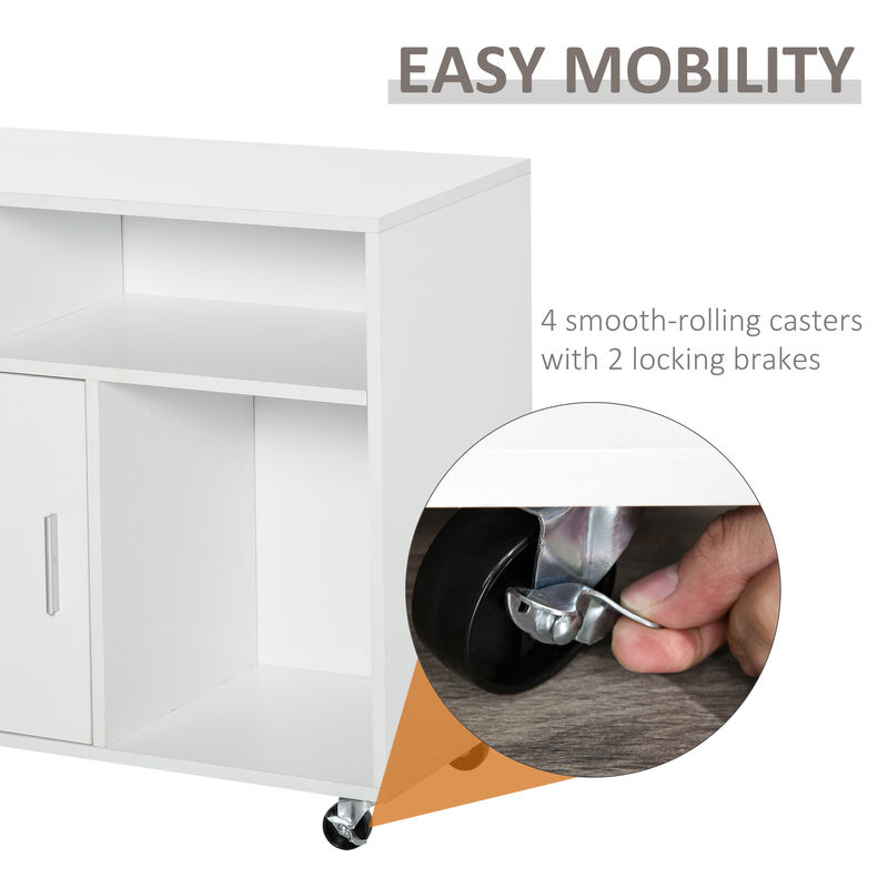 Wooden Media Rolling Storage Cabinet w/Shelves, Locking Drawer, Keys and Wheels