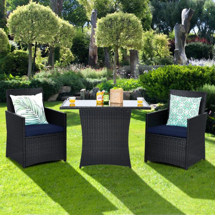 Hivvago 3 Pieces Patio Rattan Furniture Set with Cushion and Sofa Armrest