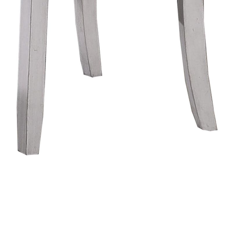 Wooden Side Chair with Fabric Upholstered Seat, Set of 2, White and Gray - Benzara
