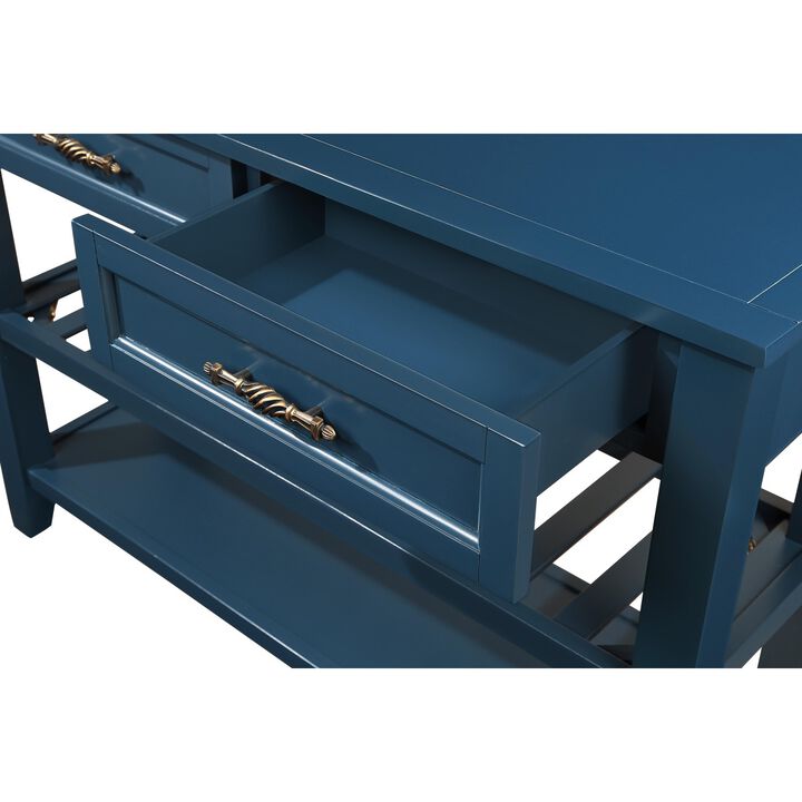 Mid-Century Navy Blue Console Sofa Table