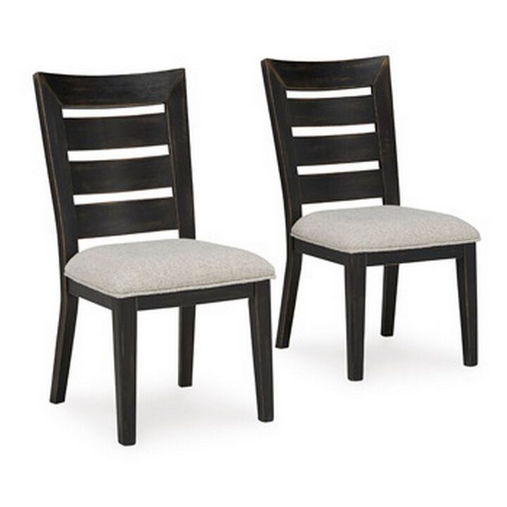 Sili 24 Inch Dining Chair Set of 2, Cushioned, Ladder Back, Black, Gray - Benzara