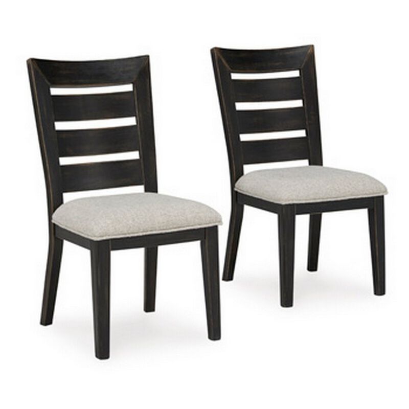 Sili 24 Inch Dining Chair Set of 2, Cushioned, Ladder Back, Black, Gray - Benzara