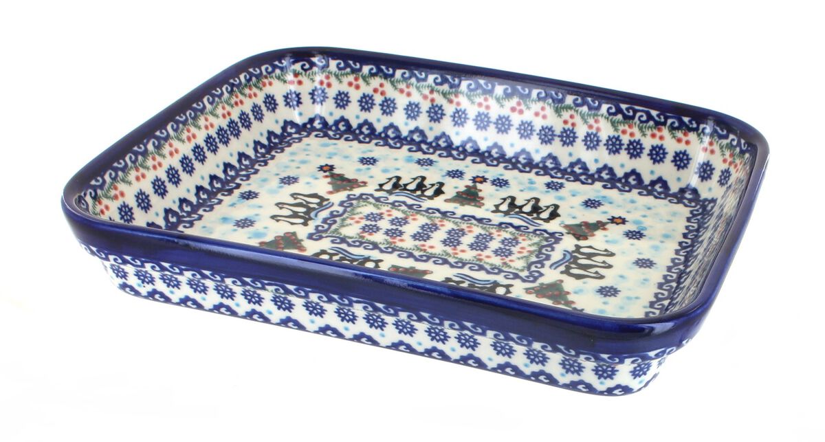 Blue Rose Polish Pottery Noel Nights Medium Rectangular Baker