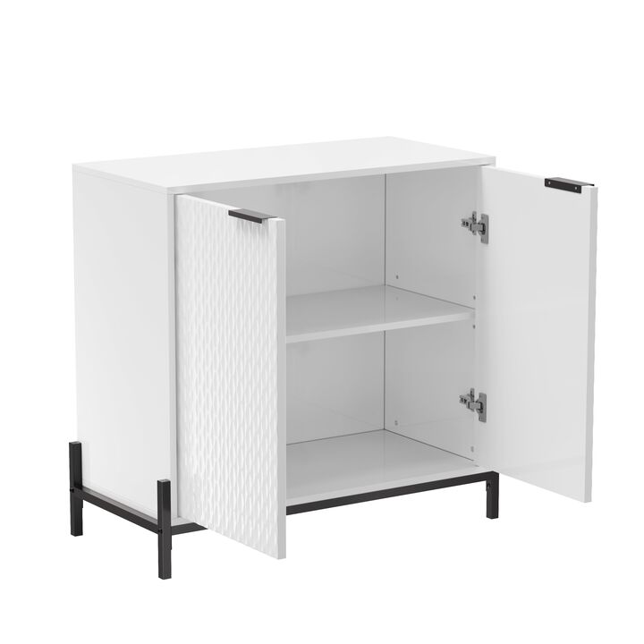 Elegant 2-Door Storage Cabinet with Adjustable Shelves and Geometric Design