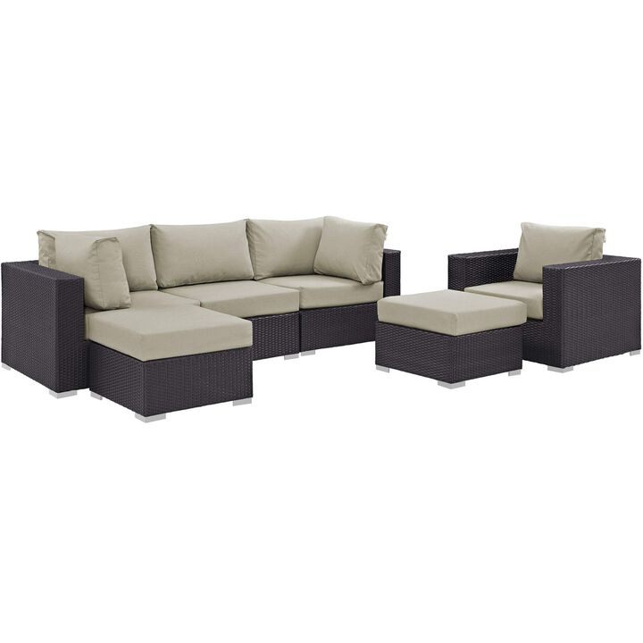 Convene Outdoor Sectional Set - Synthetic Rattan, Aluminum Frame, All-Weather Cushions - Patio Sofa, Armchair, Armless, Corner, Ottomans