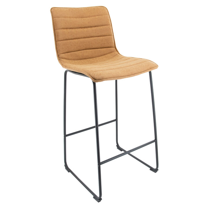 LeisureMod Brooklyn 29.9" Modern Leather Bar Stool with Black Iron Base & Footrest – Stylish and Durable Seating for Kitchen or Bar