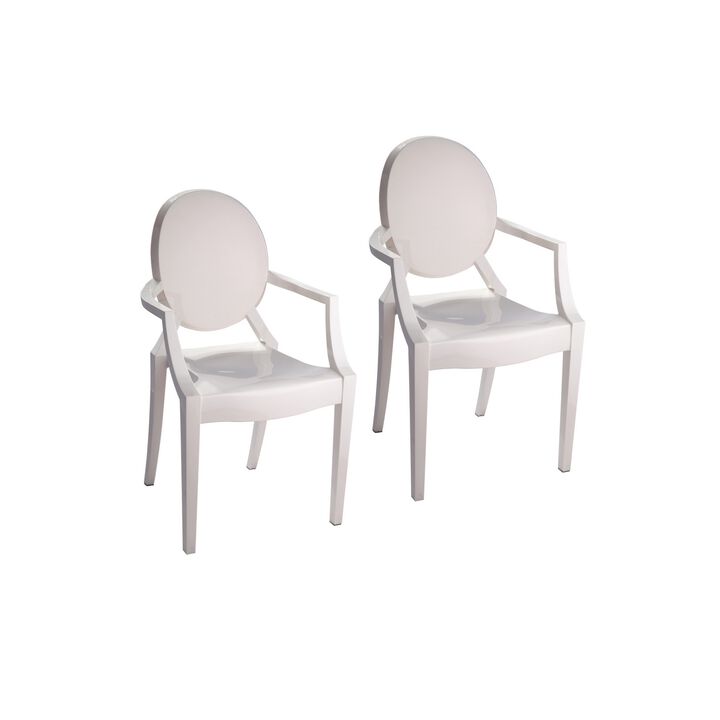 Lily Outdoor Dining Armchairs Set of 4, Round Backrest, White Plastic - Benzara