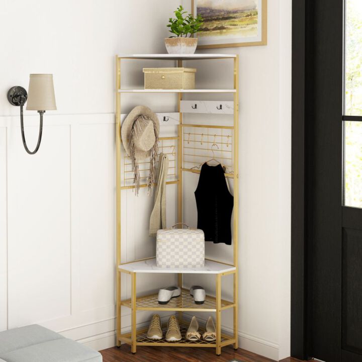 5-Tier Corner Hall Tree with Bench and Shoe Storage for Space-Saving Organization