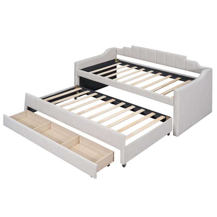 Merax Upholstered Daybed with Trundle and Drawers