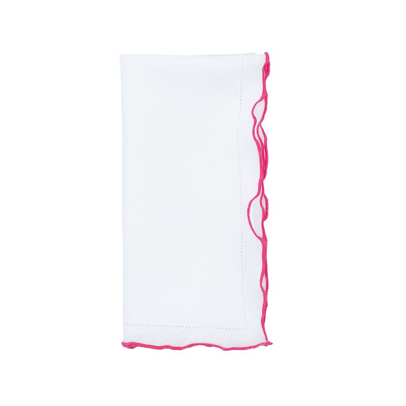 Linen Napkins With Pink Ruffled Hemstitch Edges, Set of 4