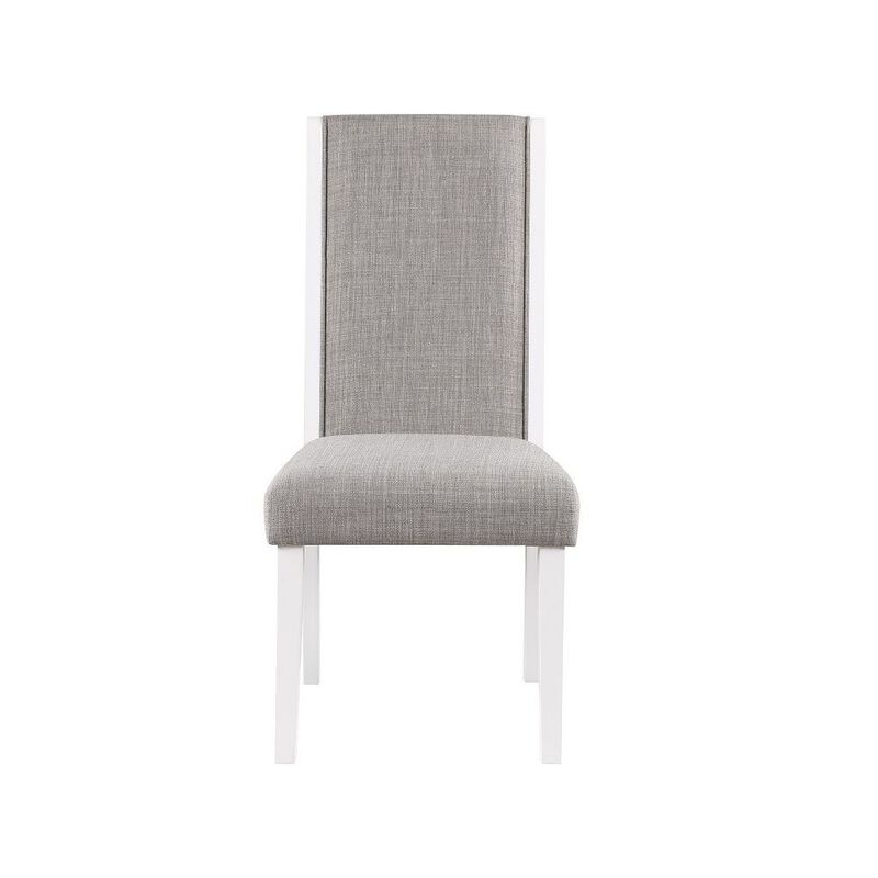 Joyce 26 Inch Side Dining Chair Set of 2, Gray Linen Upholstery, White Wood - Benzara