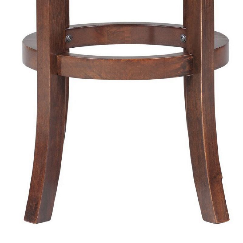 Ovi 29 Inch Swivel Bar Stool, Nailhead Trim, Walnut Brown, Faux Leather-Benzara