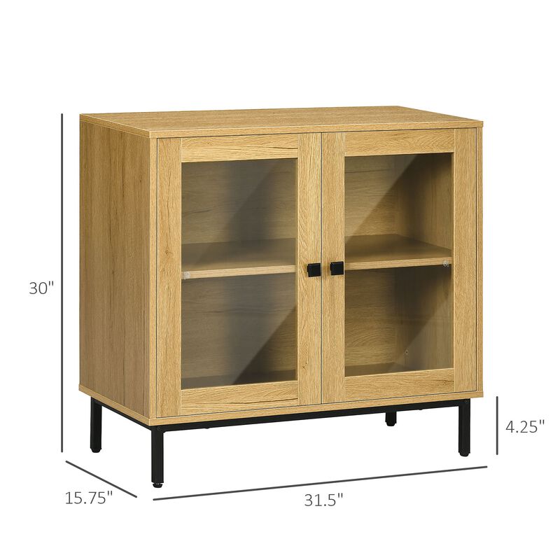 Gray Dining Room Storage: Cabinet with Glass Doors & Metal Legs