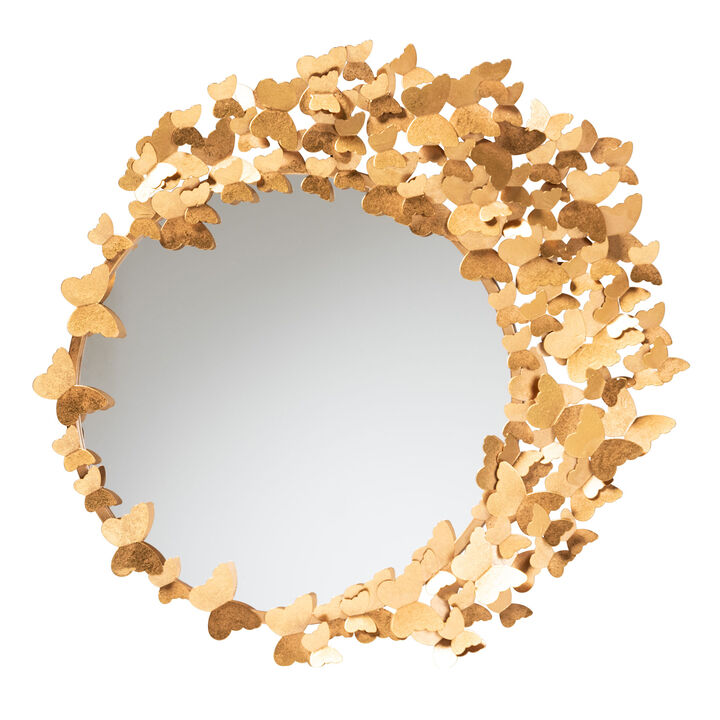 Baxton Studio Tauriel Glam and Luxe Antique Goldleaf Metal Butterfly Accent Wall Mirror