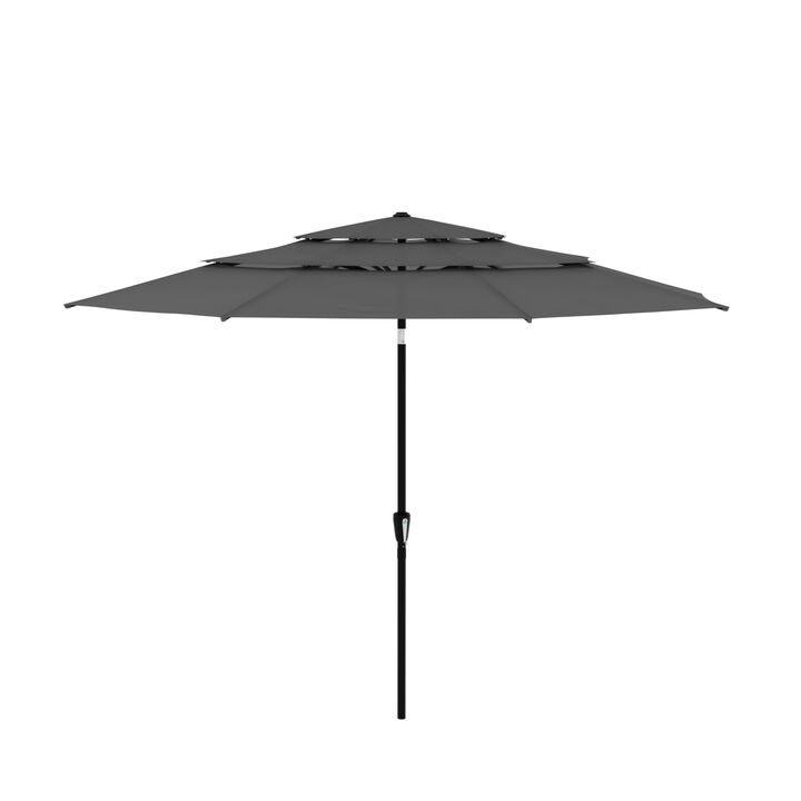 FUFU&GAGA 11FT 3-Tier Patio Umbrella – Navy Blue, Crank & Tilt, Heavy-Duty Steel Frame, UV-Resistant Polyester, Outdoor Sunshade