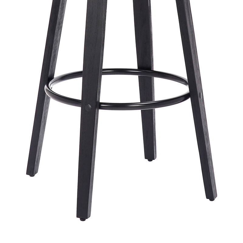 30 Inch Swivel Bar Stool, Wood and Vegan Faux Leather, Gray-Benzara