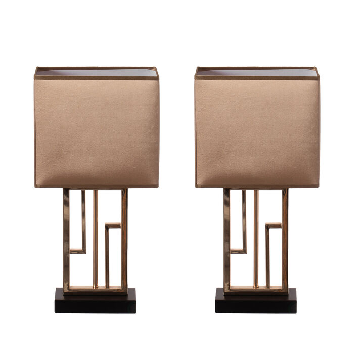 Table Lamps, Decorative Ceramic Table Lamp, with Beige, Brown, and White Stones and Beige Linen Lampshade, 14 inches tall, Unique Lamp for Living Room or Bedroom, Set of 2