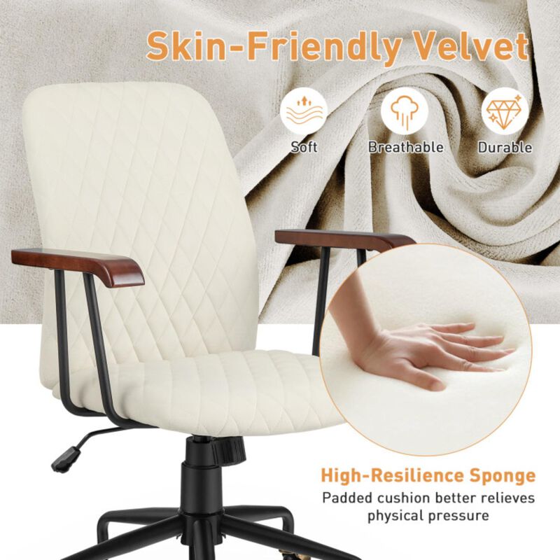 Hivvago Velvet Home Office Chair with Wooden Armrest