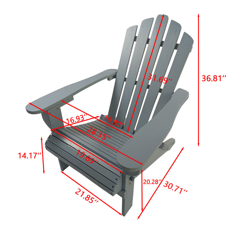 Outdoor Or Indoor Wood Adirondack Chair, Foldable, Grey