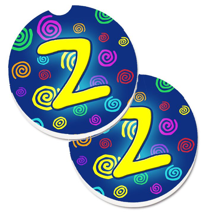 Caroline's Treasures Letter Z Initial Monogram - Blue Swirls Set of 2 Cup Holder Car Coasters CJ1011-ZCARC, 2.56, Multicolor