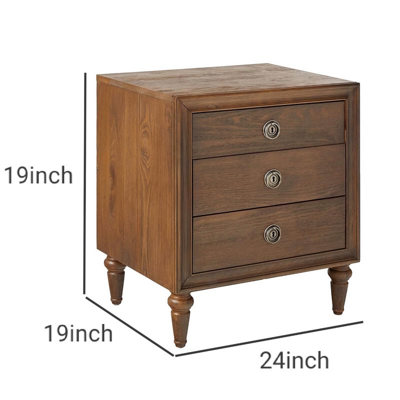 Traditional Style 3 Drawers Wood Nightstand By Inverness, Brown-Benzara