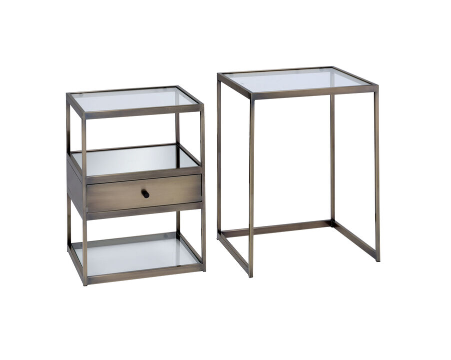 ACME Enca 2Pc Pack Nesting Tables Set, Antique Brass & Clear Glass