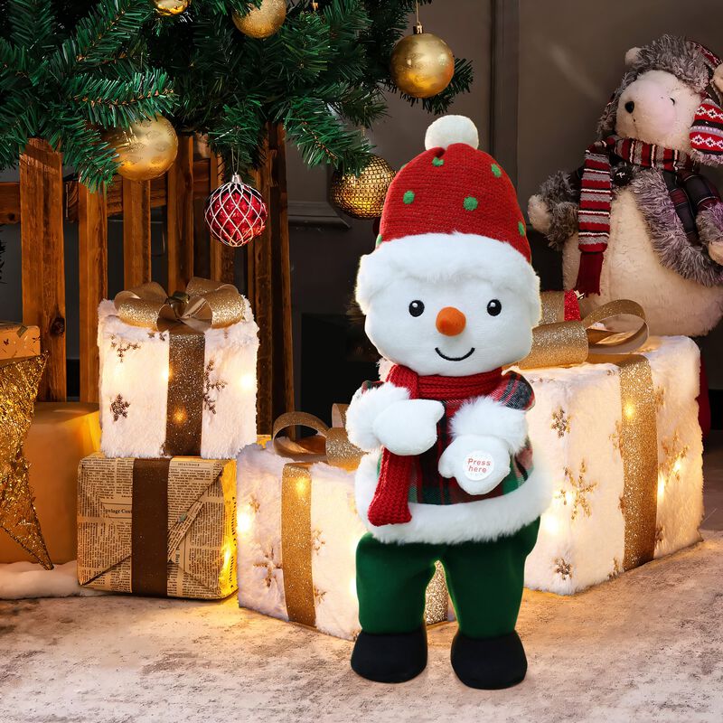 LuxenHome Animated Singing 16" Tall Snowman Holiday Decoration, Battery Operated