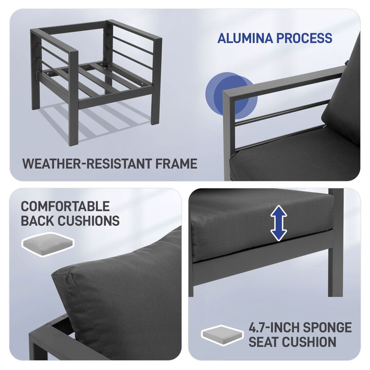 Contemporary 2pcs Sofa Set, Aluminum Frame with Cushions