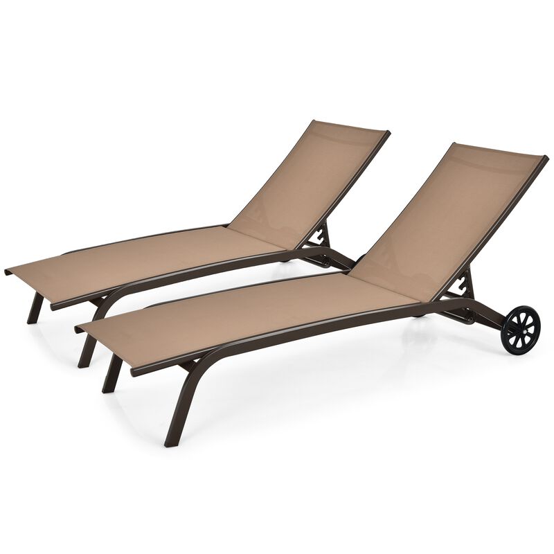 6-Poisition Adjustable Outdoor Chaise Recliner with Wheels