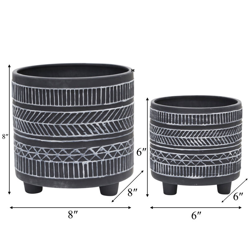 Tribal Look Footed Planter Blk