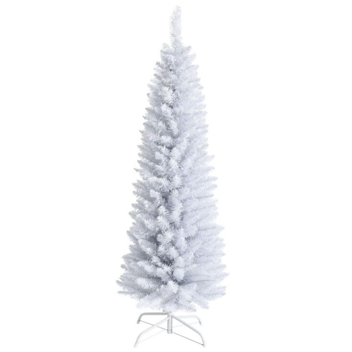 Hivvago 5/6/7 Feet Artificial Christmas Pencil Tree with Folding Metal Stand