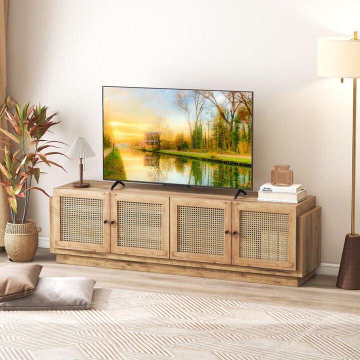 Hivvago Farmhouse TV Stand for TVs up to 75 Inches with 2 Cabinets-Oak