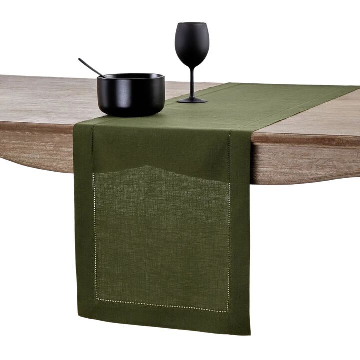 Solino Home 100% Pure Linen Table Runner | Classic Hemstitch for Thanksgiving, Christmas
