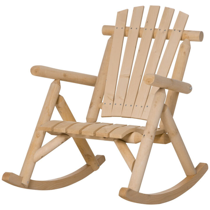 Natural Patio Rocker: Wooden Rustic Adirondack Log Chair