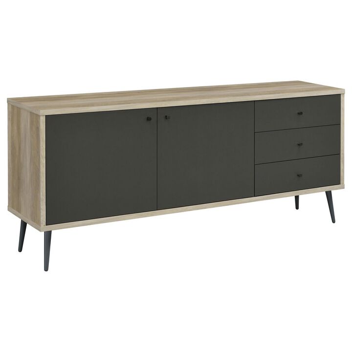 71 Inch Sideboard Console Cabinet, 2 Doors, 2 Shelves, 3 Drawers, Gray - Benzara