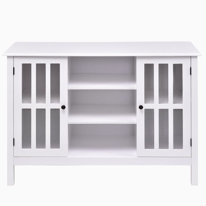 Hivvago White Wood 43-inch TV Stand with Glass Panel Doors