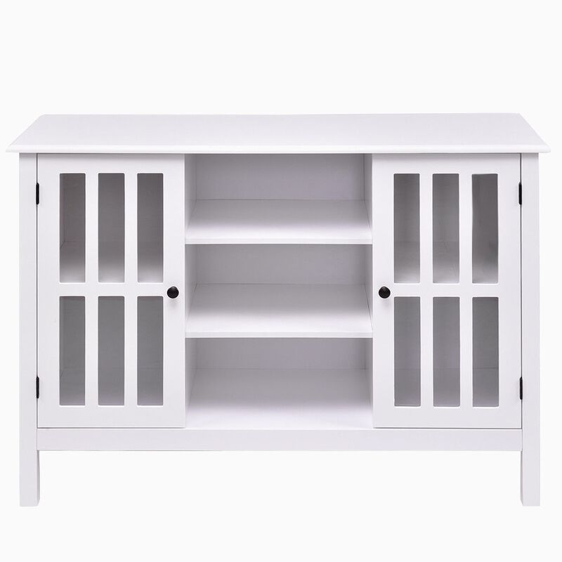 Hivvago White Wood 43-inch TV Stand with Glass Panel Doors