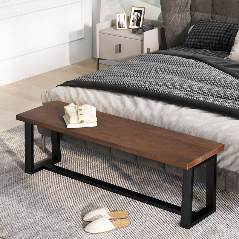 Wood Dining Bench with Metal Frame and Adjustable Footpads