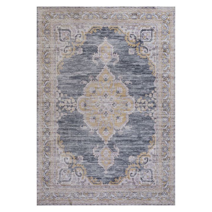 Wincer Chenille Cottage Medallion Machine-Washable Area Rug