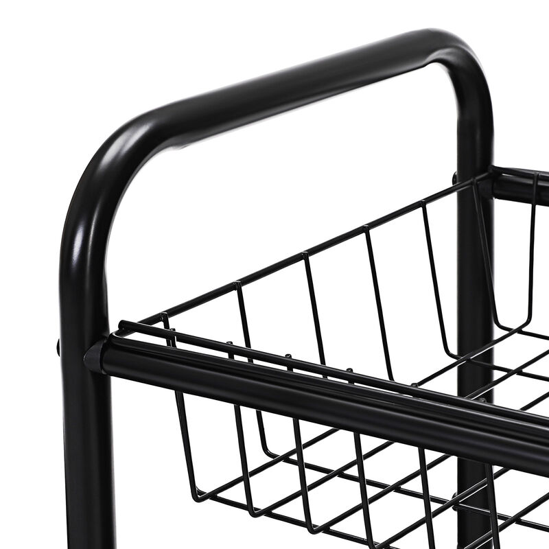 Rolling 3-Tier Metal Cart with Baskets and Lockable Wheels