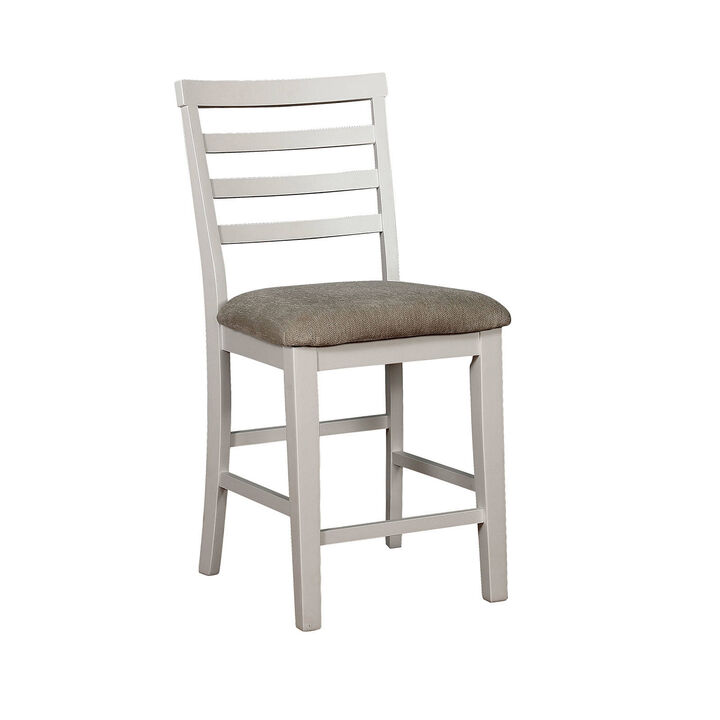 Wooden Counter Height Dining Side Chairs, Set of 2, White and Beige-Benzara