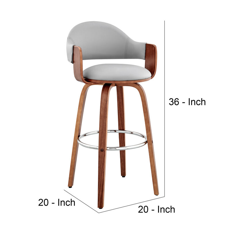 26 Inch Leatherette Barstool with Curved Back, Gray and Brown-Benzara