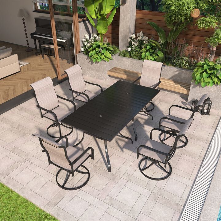 MONDAWE 8-Piece Dining Set With 2 Pcs Square Steel Tables And 6 Pcs Steel Textiliene Dining Swivel Chairs
