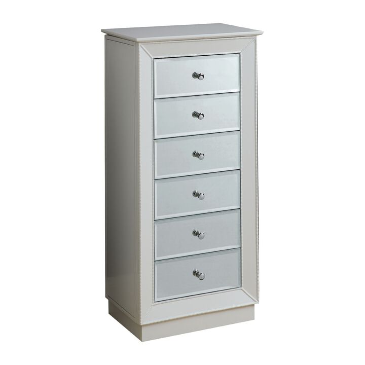 Wood Jewelry Armoire Having 6 Drawers with Mirror Front, White-Benzara